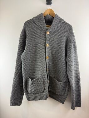 Oliver Spencer Grey Lambswool Britten Shawl Cardigan Suede Elbow Patch - Large